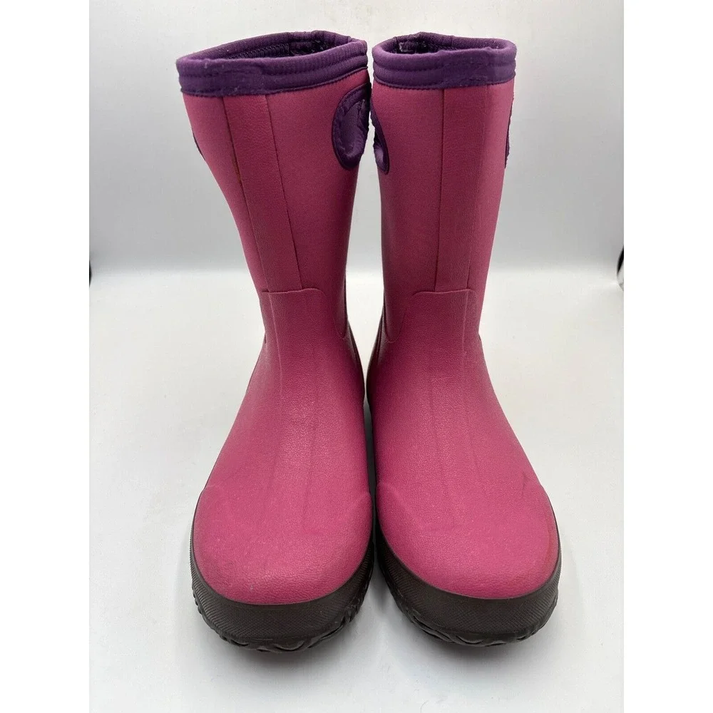 Glosh Bogs Girls 5 Pink Rubber Rain Snow Boots‎ Purple Trim Waterproof Pull-On